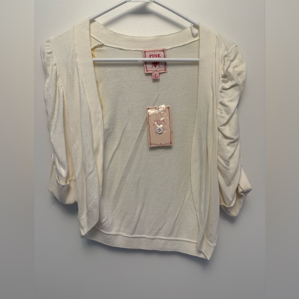 Pink Republic Ivory Cardigan with Ruched Sleeves